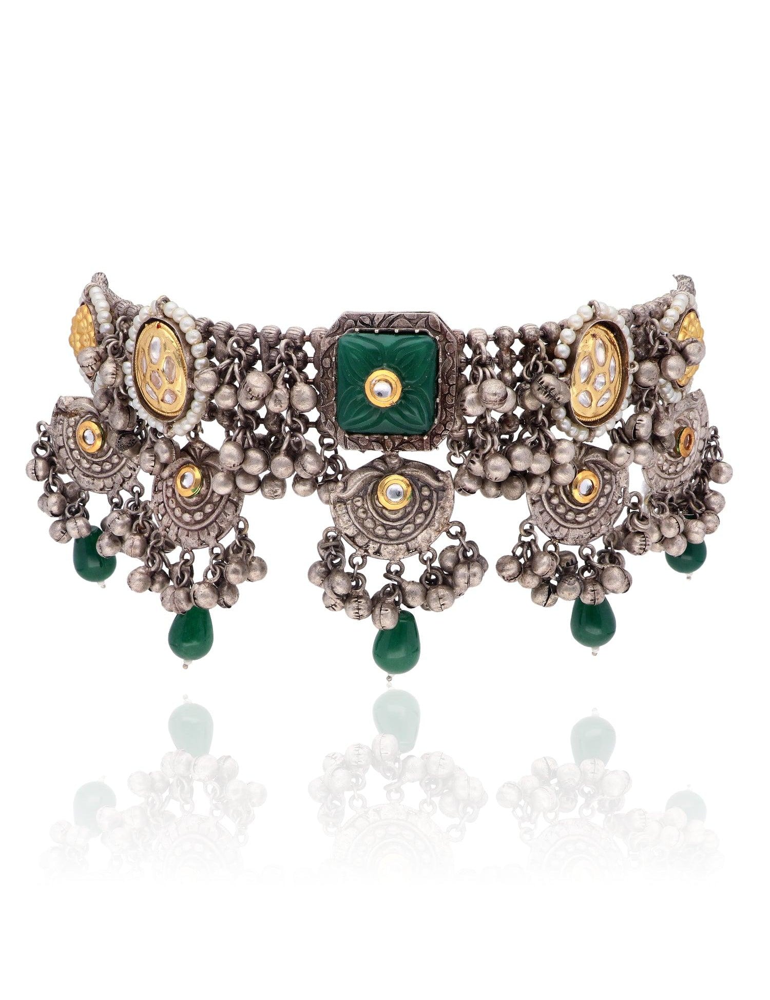 Aria Dual Tone Emerald Green Choker Set - Curio Cottage