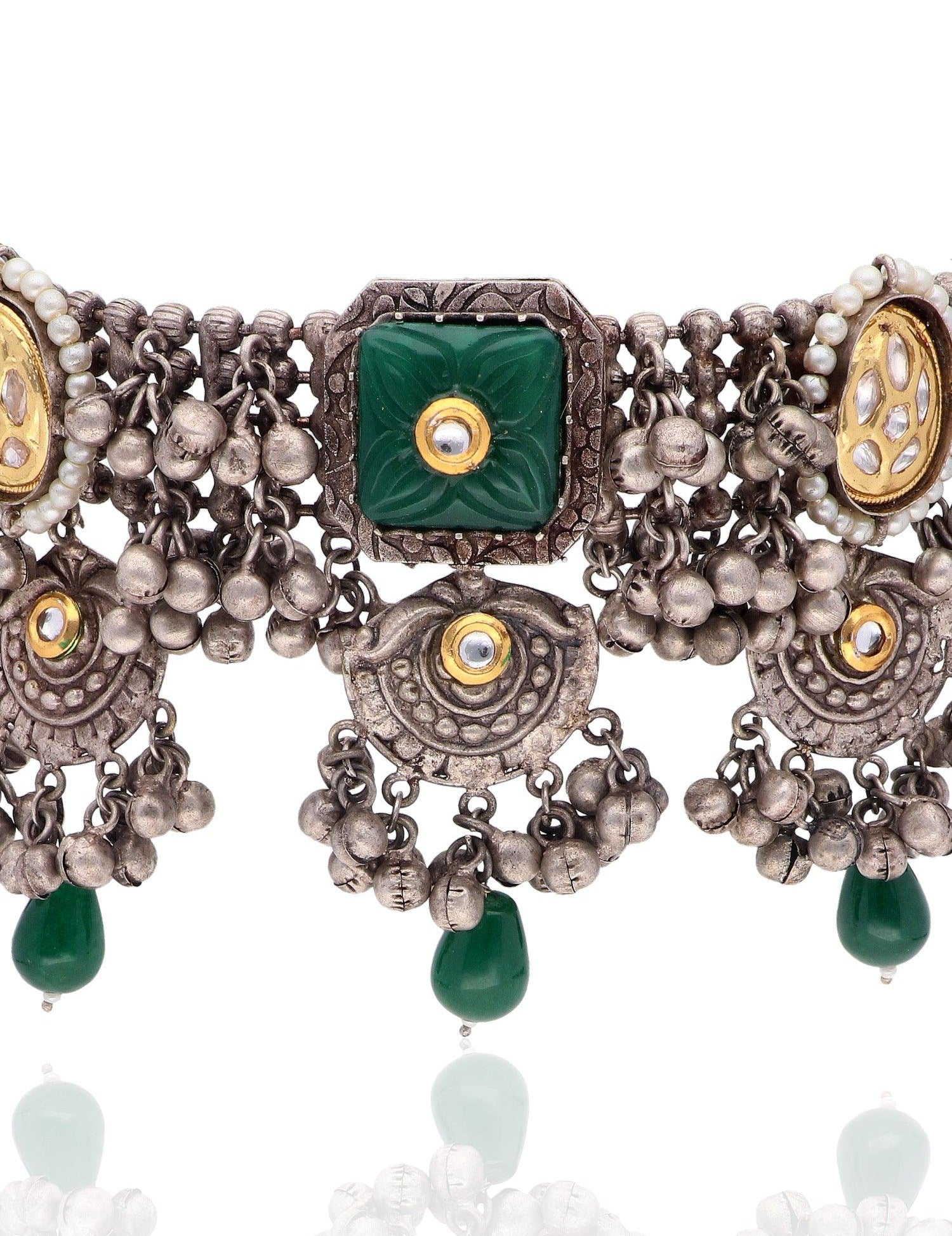 Aria Dual Tone Emerald Green Choker Set - Curio Cottage