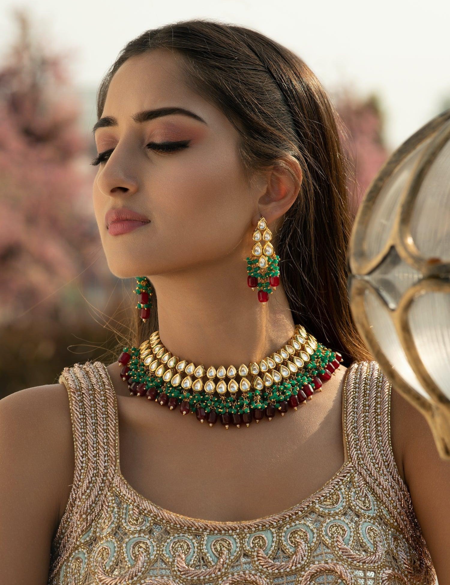 Bridal Shades of Hues Kundan Necklace Set - Curio Cottage