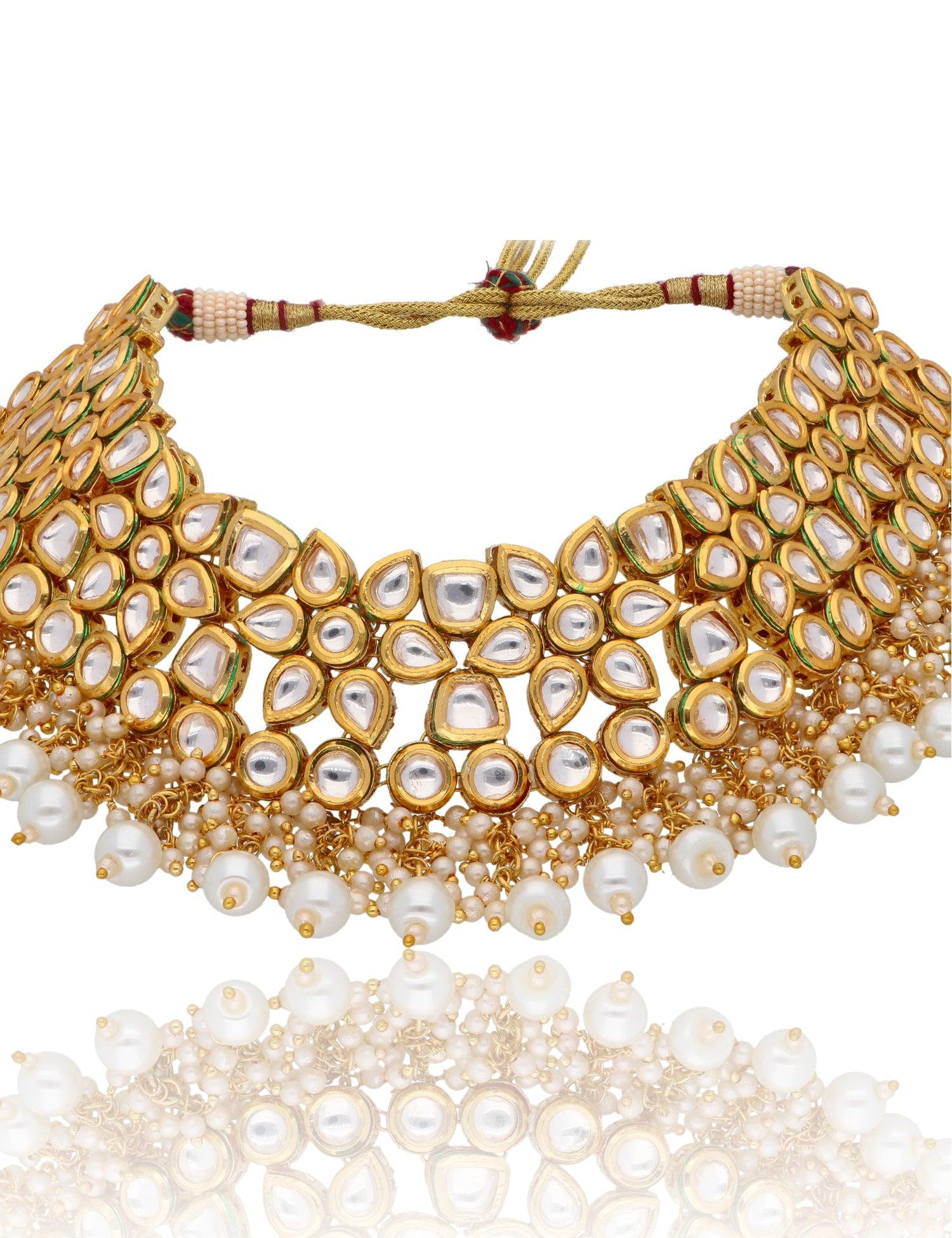 Bridal Kundan and Pearls Floral Necklace Set - Curio Cottage