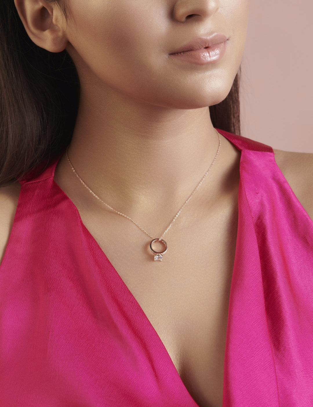 Promise Ring Rose Gold Plated Pure Silver Necklace - Curio Cottage